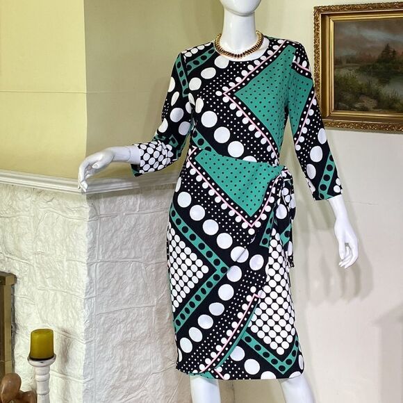 Vintage M&S Polka Dot Faux Wrap Dress - Picture 4 of 13